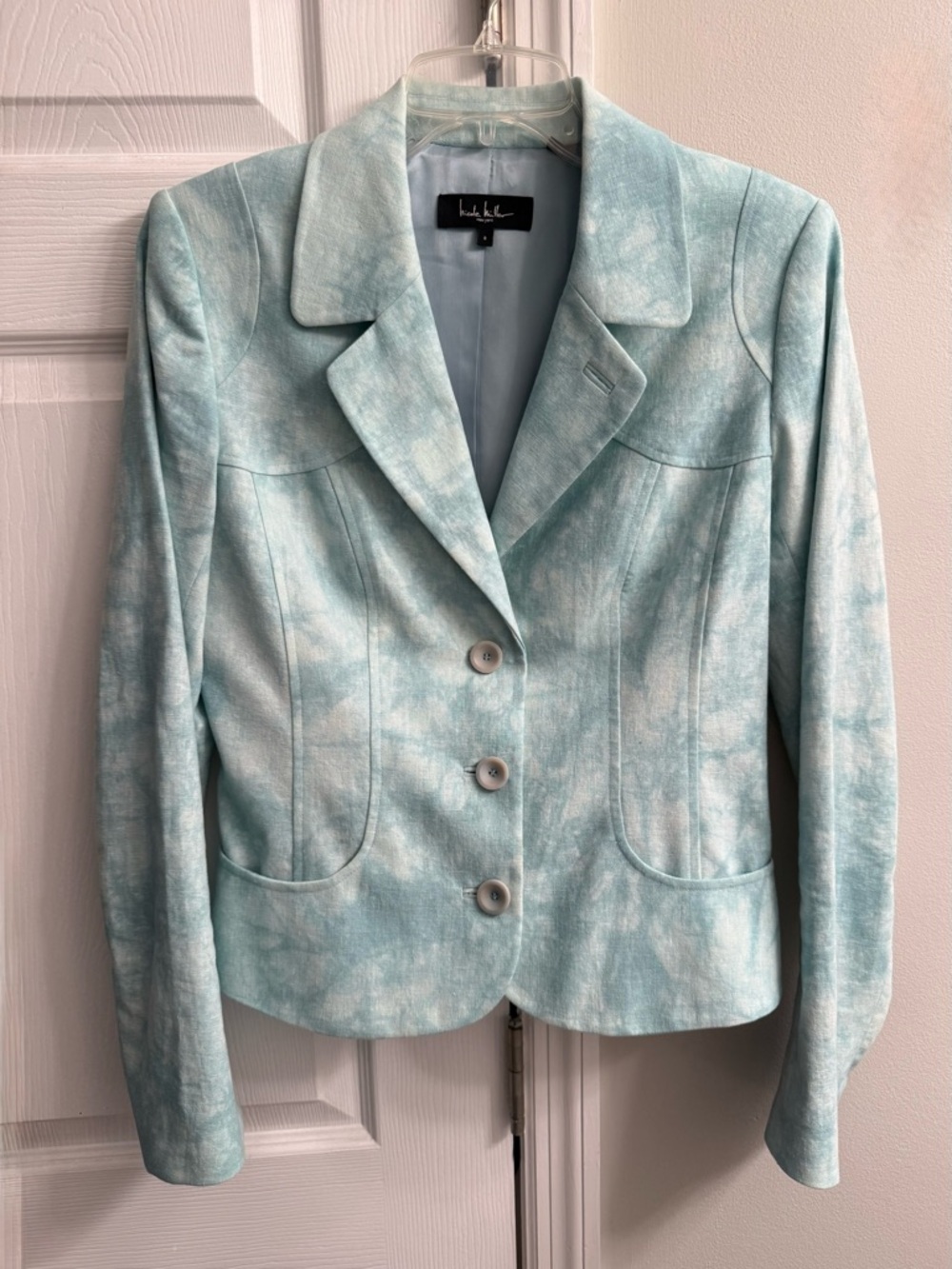 Nicole Miller Pale Aqua Tie-Dye Style Blazer